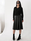 e Women's Knit Leather Mixed Midi Dress Black - PRETONE - BALAAN 2