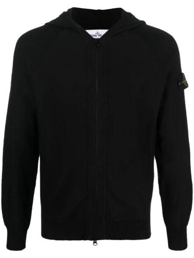 Logo Patch Zip Up Hoodie Black - STONE ISLAND - BALAAN 1