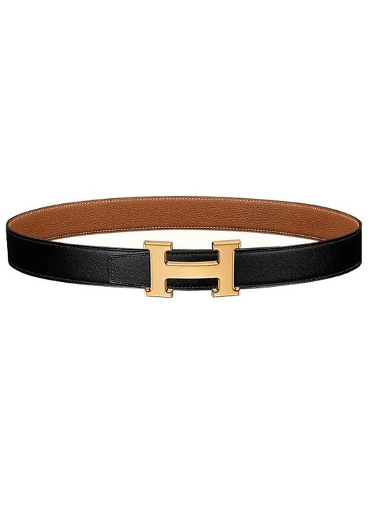 H Gold Buckle Reversible Leather Belt 32mm Noir Gold - HERMES - BALAAN.