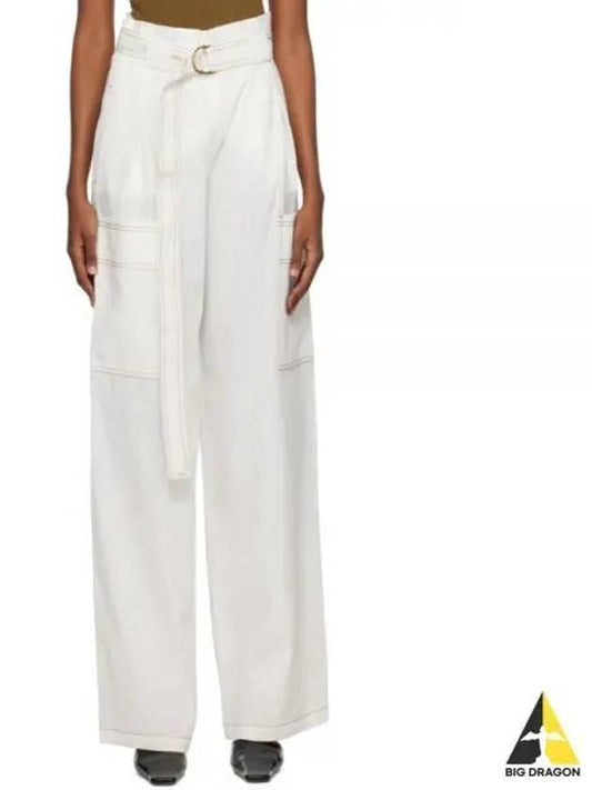 Slogan Belt Linen Wide Pants White - MAX MARA - BALAAN 2