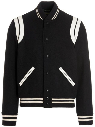 Teddy Bomber Jacket in Wool Black White - SAINT LAURENT - BALAAN 2