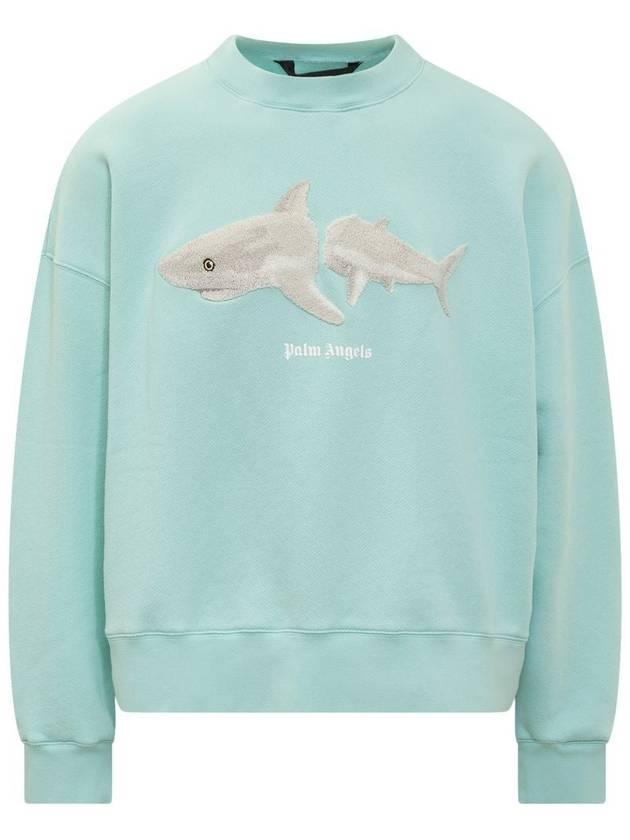 Men's Shark White Sweatshirt Light Blue - PALM ANGELS - BALAAN 2