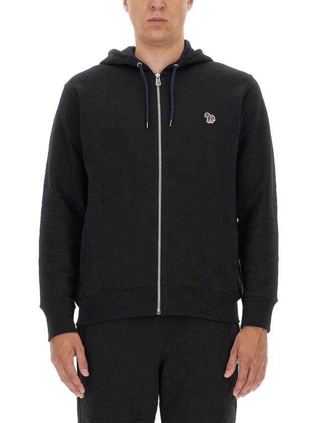 Zebra Logo Cotton Zip Up Hoodie Black - PAUL SMITH - BALAAN 2