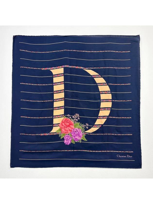 Navy Flower Logo Scarf 4VDIF25345 - DIOR - BALAAN 1