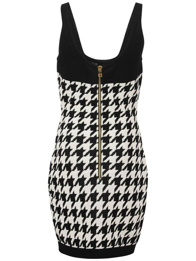 jacquard houndstooth viscose knit short dress black - BALMAIN - BALAAN 3