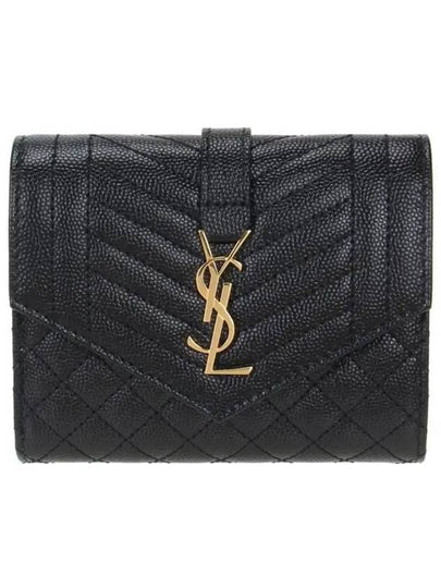 Monogram Envelope Compact Tri-Fold Matelasse Halfwallet Black - SAINT LAURENT - BALAAN 2