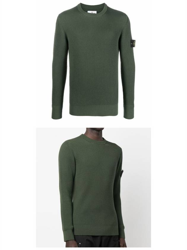 Wappen Patch Crew Neck Ribbed Wool Knit Top Green - STONE ISLAND - BALAAN 6