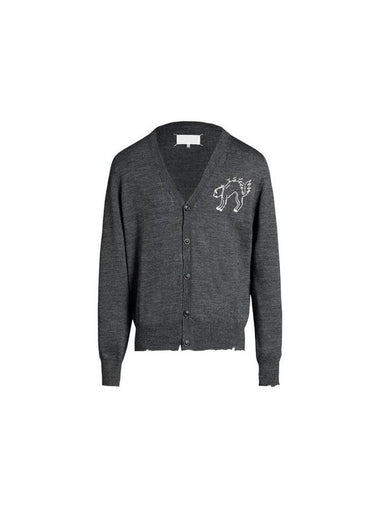 Embroidered Logo Wool Cardigan Dark Grey - MAISON MARGIELA - BALAAN 1