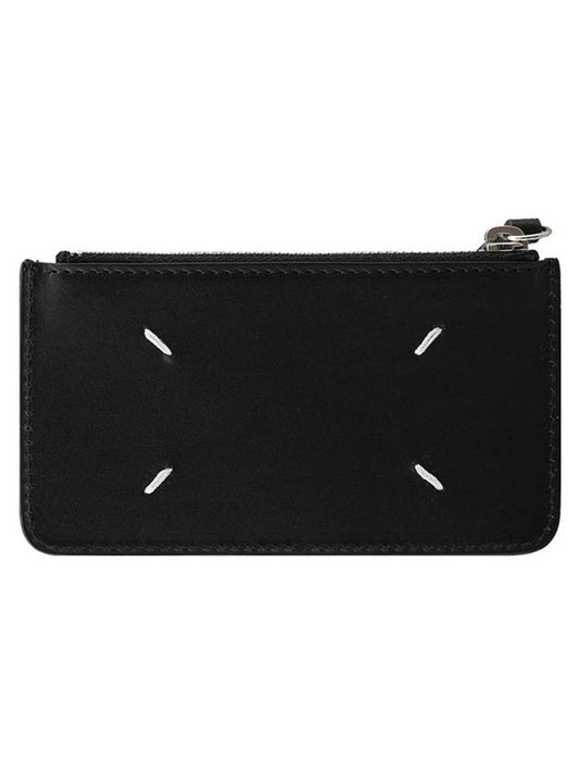 Stitched Zipper Leather Card Wallet Black - MAISON MARGIELA - BALAAN 1