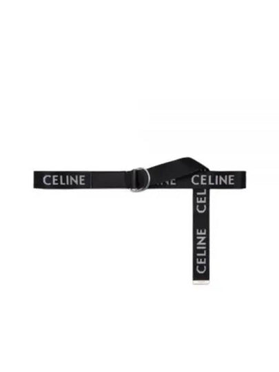 Medium Double Ring Jacquard Leather Belt Black - CELINE - BALAAN 2