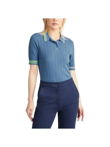 Women's Rib Cotton Short Sleeve Polo Shirt Blue - G/FORE - BALAAN 1