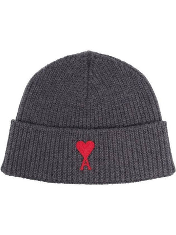 Embroidered Logo Wool Beanie Grey - AMI - BALAAN 1