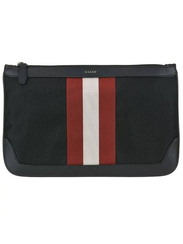 Cayard Metal Logo Stripe Clutch Bag Black - BALLY - BALAAN 1