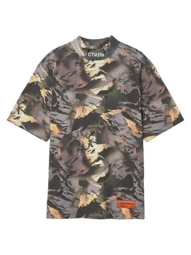 Heron Preston all over printing logo patch short sleeve t shirt khaki mix - HERON PRESTON - BALAAN 1