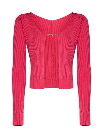 La Maille Pralu Longue Micro Charm Logo Cardigan Pink - JACQUEMUS - BALAAN 2