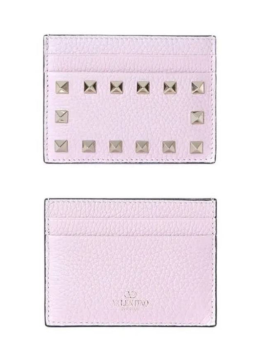 Rockstud leather card wallet pink - VALENTINO - BALAAN 2