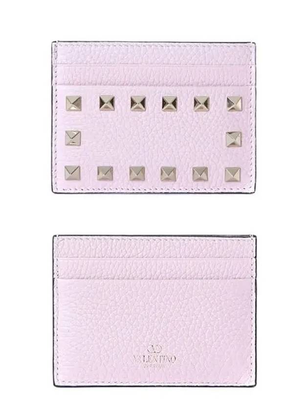 Rockstud Leather Card Wallet Pink - VALENTINO - BALAAN 2