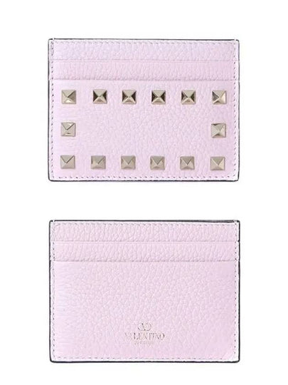 Rockstud Leather Card Wallet Pink - VALENTINO - BALAAN 2