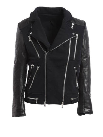 biker sheepskin jacket black - BALMAIN - BALAAN.