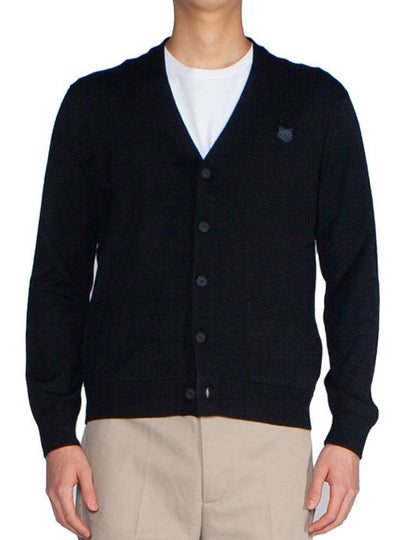 Bold Fox Head Patch V Neck Wool Cardigan Black - MAISON KITSUNE - BALAAN 2