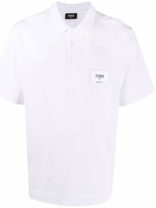 Men's Logo Patch Short Sleeve Polo Shirt White - FENDI - BALAAN.