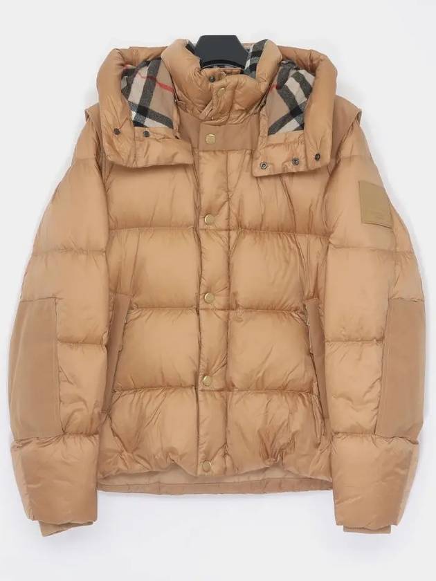 Logo Patch Hooded Down Padding Beige - BURBERRY - BALAAN 3