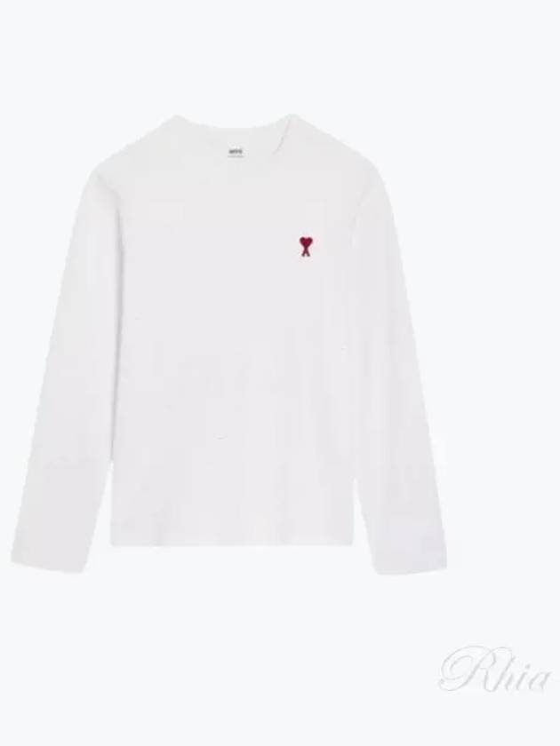 Chain Stitch Heart Logo Long Sleeve T-Shirt White - AMI - BALAAN 2