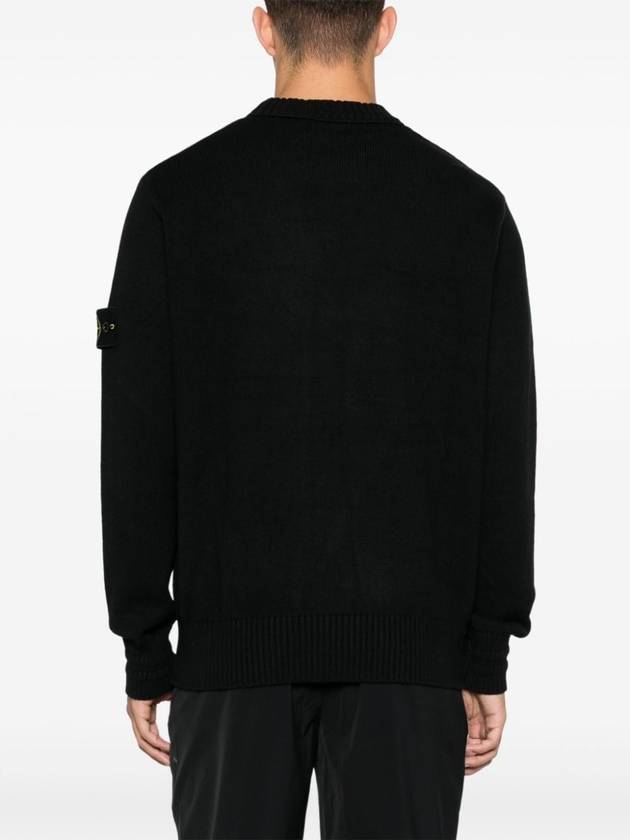 Round Neck Wappen Organic Knit Top Black - STONE ISLAND - BALAAN 5