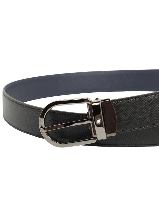 Horseshoe Silver Buckle Double-Sided Leather Belt Black Blue - MONTBLANC - BALAAN 7