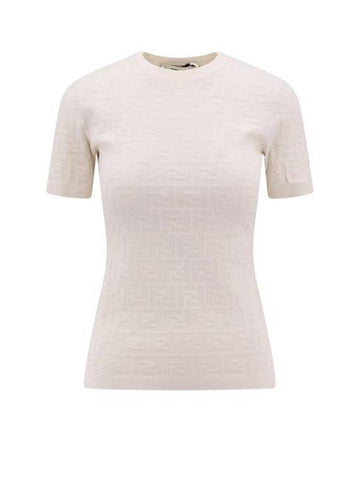 Women s Motif Viscose Short Sleeve Sweater FZX999 AQ41 F1M2A White BPG - FENDI - BALAAN 1