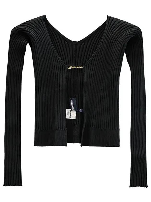 La Maille Pralu Longue Micro Charm Logo Cardigan Black - JACQUEMUS - BALAAN 2