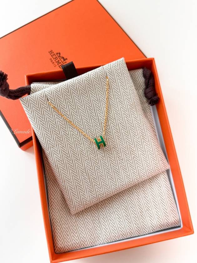 Mini Pop H Pendant Necklace Gold Malachite - HERMES - BALAAN 6