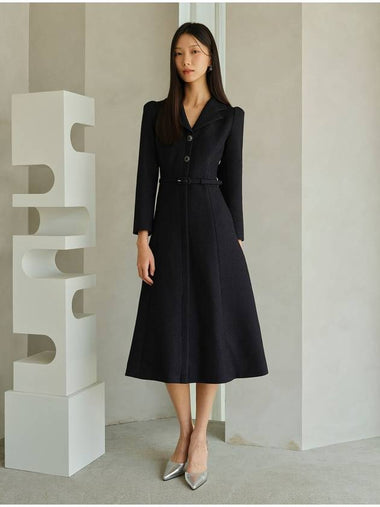 VIOLETTA Tailored Collar Tweed Dress navy - AME - BALAAN 1