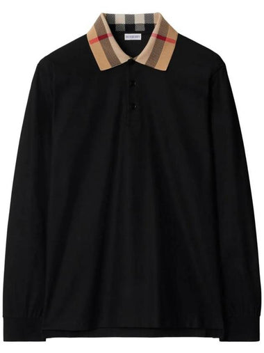 Check Collar Long Sleeve Polo Shirt Black - BURBERRY - BALAAN 1