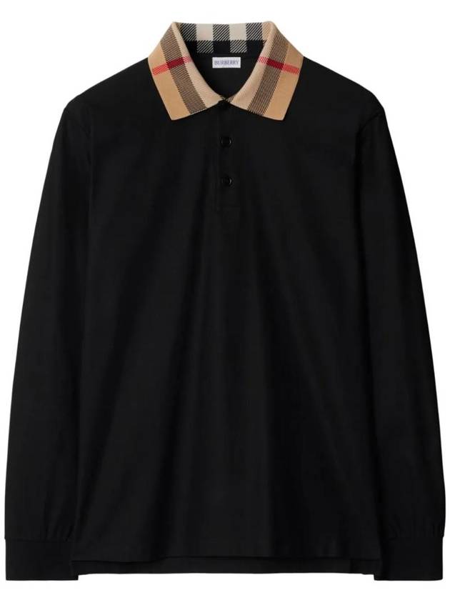 Check Collar Long Sleeve Polo Shirt Black - BURBERRY - BALAAN 1