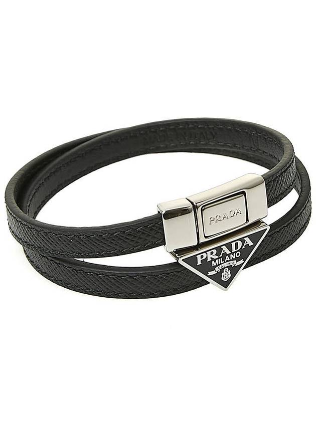 Triangle Logo Saffiano Logo Bracelet Black - PRADA - BALAAN 3