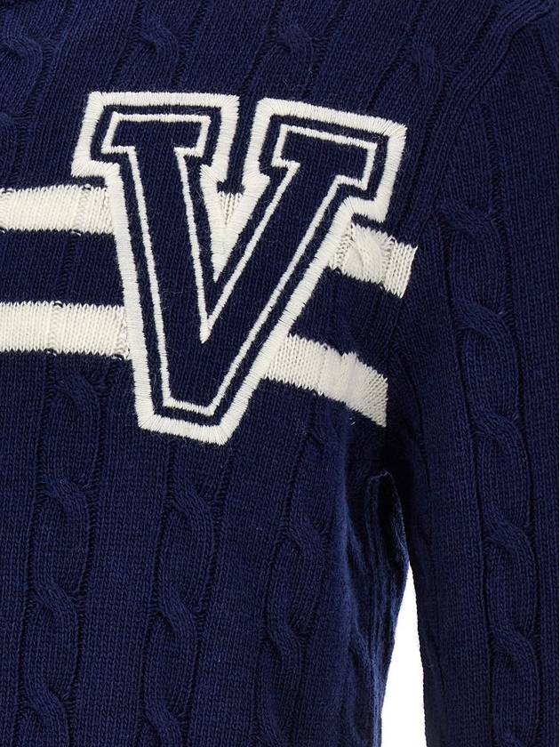 V Logo Virgin Wool Knit Top Navy - VALENTINO - BALAAN 5