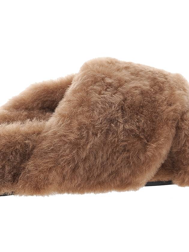 Cross Strap Shearling Slippers Brown - JIL SANDER - BALAAN.