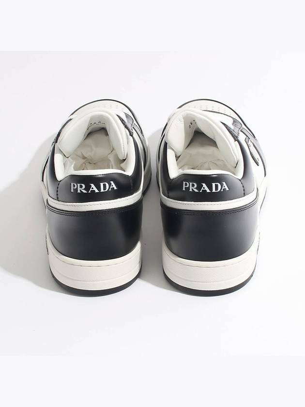 Men's Downtown Triangle Logo Leather Low Top Sneakers White Black - PRADA - BALAAN 4