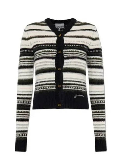 Logo Stripe Wool Cardigan Black - GANNI - BALAAN 2