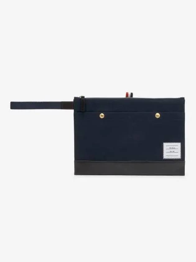 Snap Pocket Cotton Canvas Pouch Clutch Bag Navy - THOM BROWNE - BALAAN 2