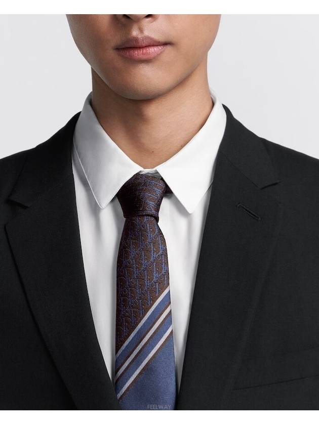 Oblique Stripe Silk Tie Blue Brown - DIOR - BALAAN 2