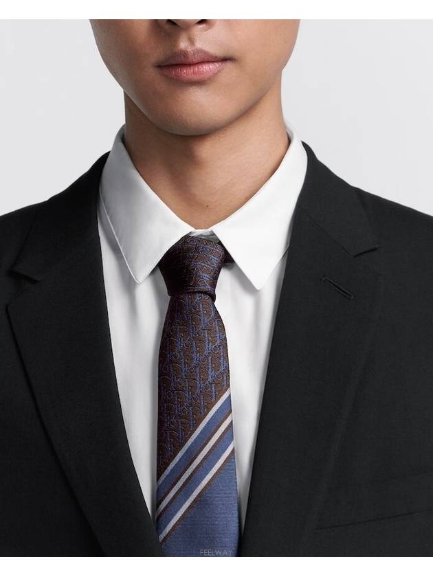 Dior Oblique Striped Tie Blue Brown Silk - DIOR - BALAAN 1