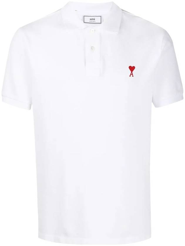 Heart Logo Short Sleeve Polo Shirt White - AMI - BALAAN.