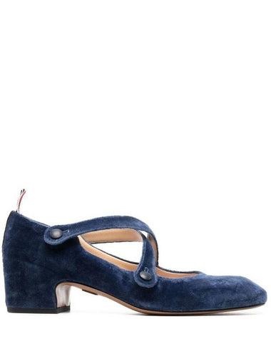 Velvet Criss Cross Button 40mm Block Thom John Pumps Blue - THOM BROWNE - BALAAN 1