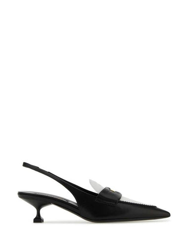 Embossed Logo Slingback Heel White Black - MIU MIU - BALAAN 1