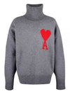 Big Heart Logo Wool Knit Turtleneck Grey - AMI - BALAAN 2