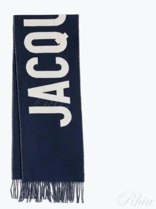 Lecharpe Fringe Logo Virgin Wool Muffler Navy - JACQUEMUS - BALAAN 2