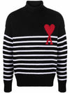 Big Heart Stripe Knit Turtleneck Black - AMI - BALAAN 2