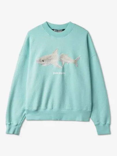 Men's Shark White Sweatshirt Light Blue - PALM ANGELS - BALAAN 2